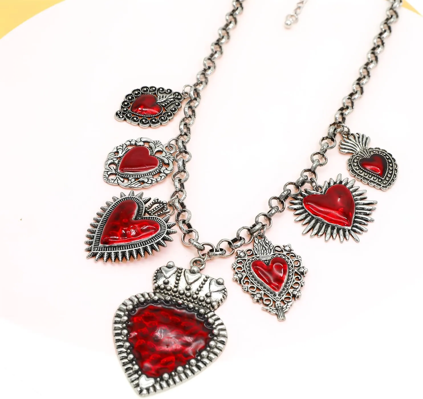JNF Chunky Layer Heart Charm Necklace for Women Boho Heart Sun Flower Key Coins Charms Necklaces Paperclip Link Chain Necklace Y2K Statement Jewelry