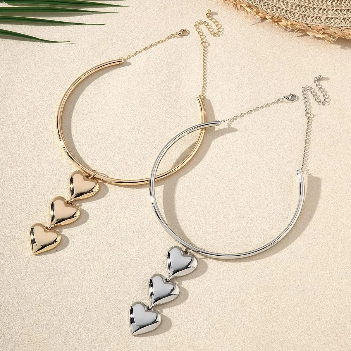 JNF Chunky Layer Heart Charm Necklace for Women Boho Heart Sun Flower Key Coins Charms Necklaces Paperclip Link Chain Necklace Y2K Statement Jewelry