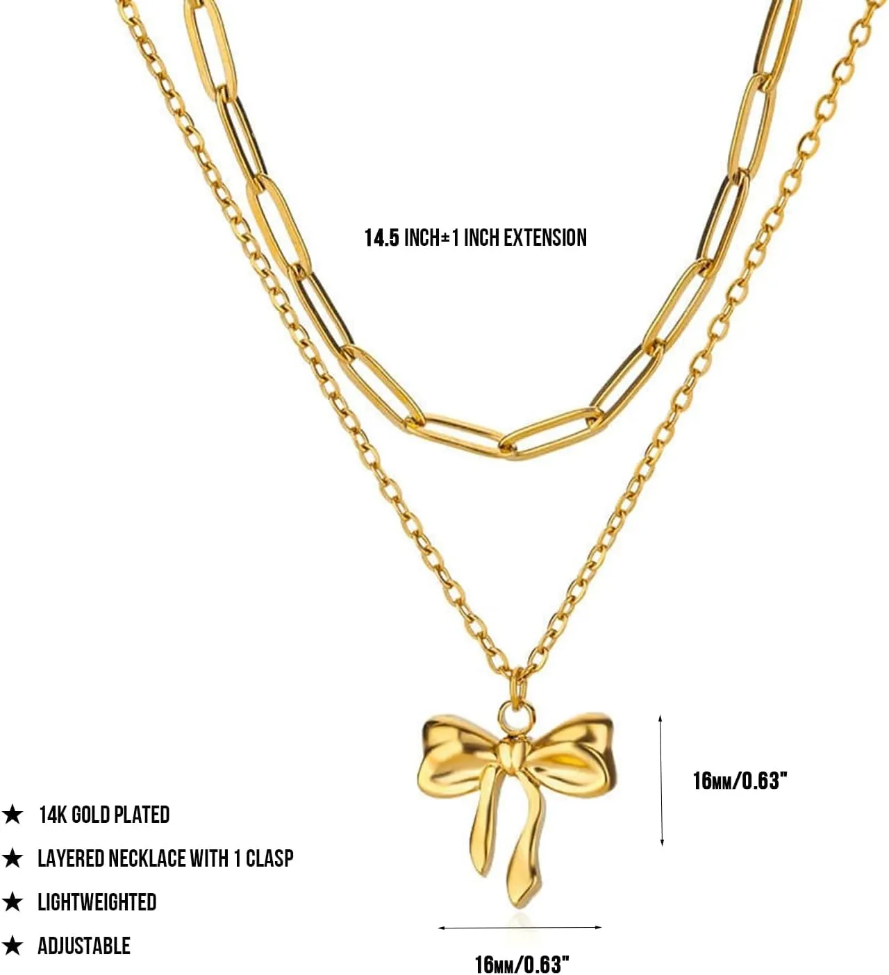 Jojomina Gold Bow Necklaces for Women Trendy Cute Bow Layered Necklace Jewelry 14K Plated Choker Chain