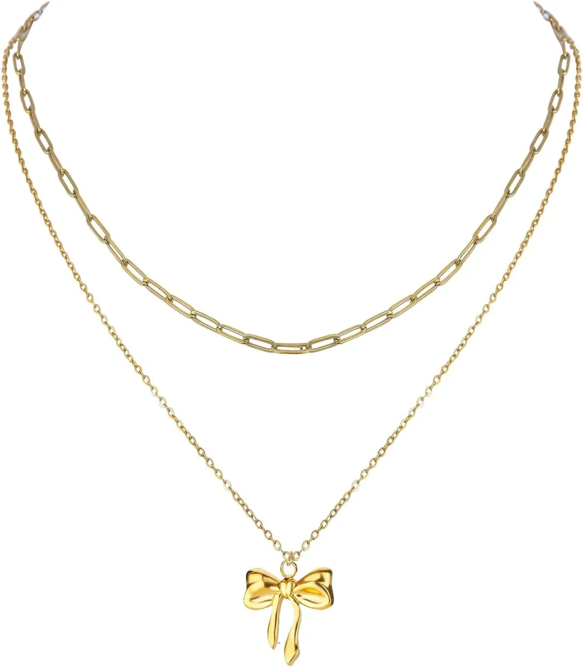 Jojomina Gold Bow Necklaces for Women Trendy Cute Bow Layered Necklace Jewelry 14K Plated Choker Chain