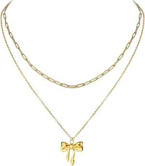 Jojomina Gold Bow Necklaces for Women Trendy Cute Bow Layered Necklace Jewelry 14K Plated Choker Chain