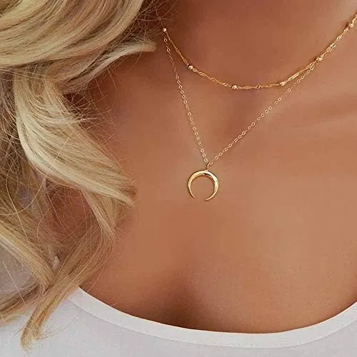 Jovono Boho MultiLayered Necklaces Crescent Pendant Necklace For Women and Girls