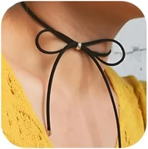 Jumwrit Bow Tie Choker Necklace Simple Black Velvet Adjustable Necklace for Women
