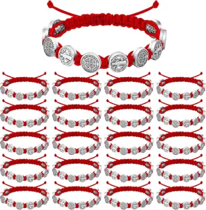 Junkin 30 Pack Benedictine Bracelet Medal Rosary Protection Bracelet Benedict Cord Braided Wrist