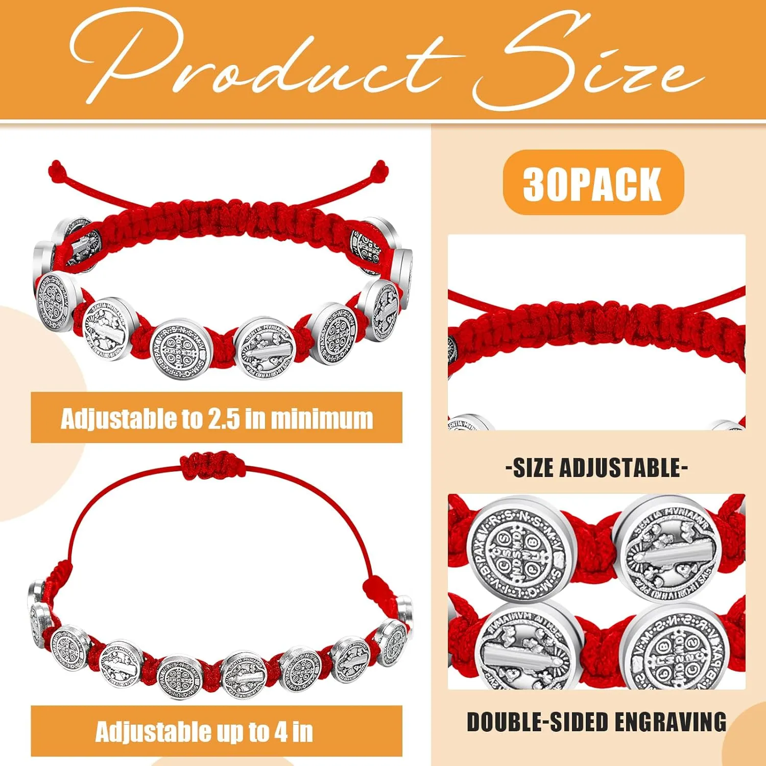 Junkin 30 Pack Benedictine Bracelet Medal Rosary Protection Bracelet Benedict Cord Braided Wrist
