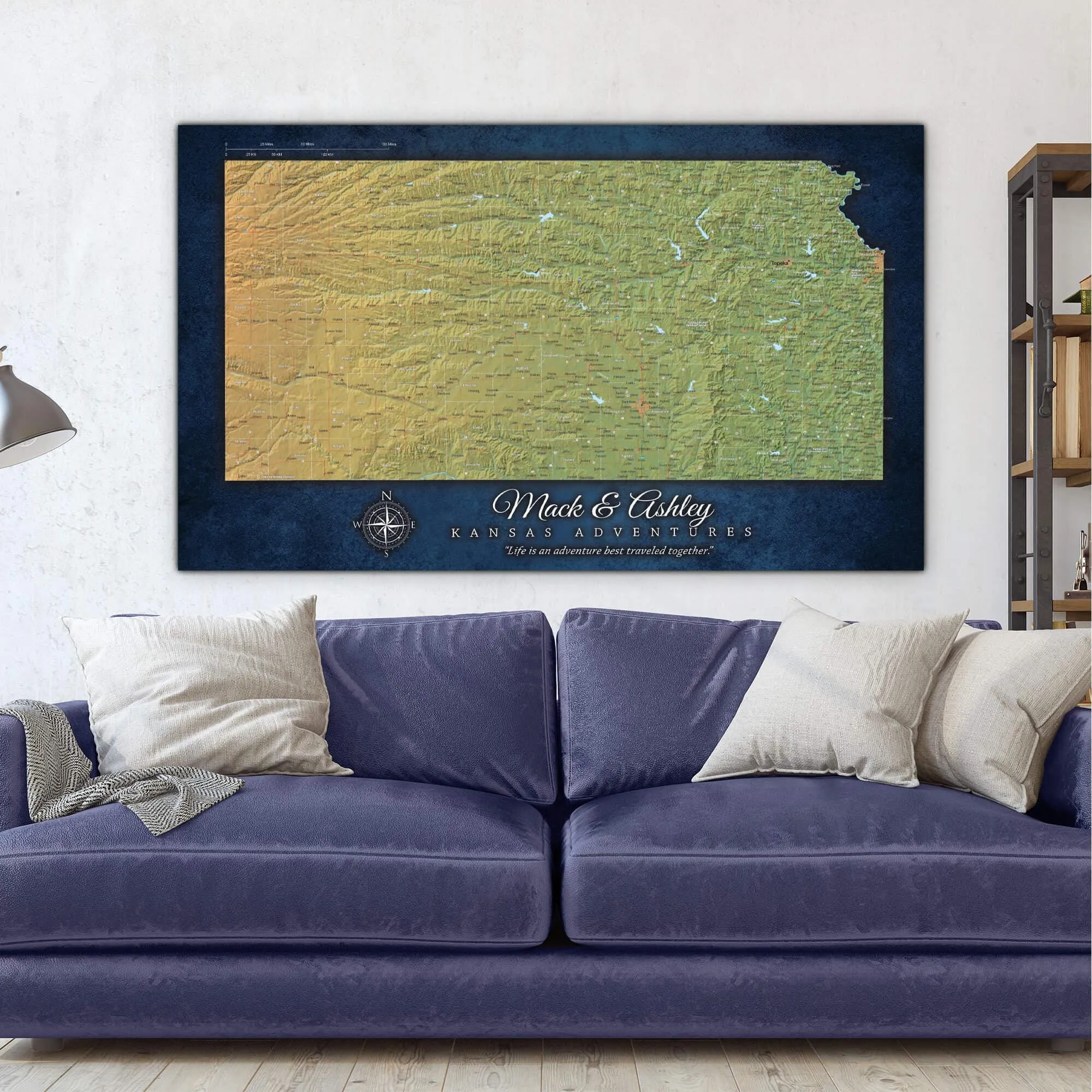 Kansas Push Pin Terrain Map