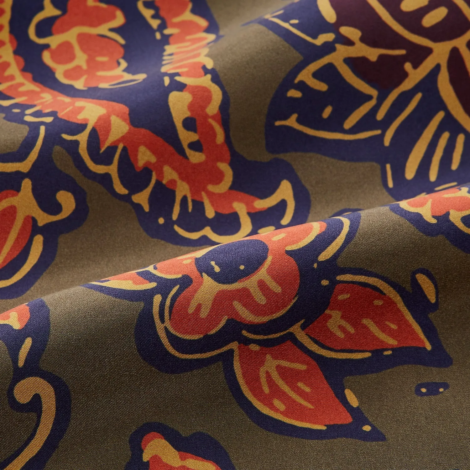 Khaki Green Floral Silk Holiday Fit Winnington Shirt