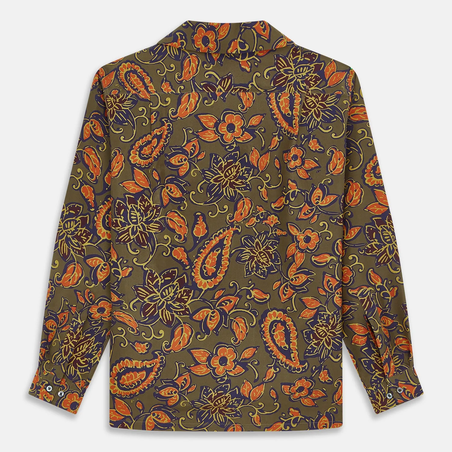 Khaki Green Floral Silk Holiday Fit Winnington Shirt