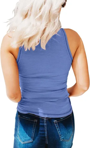 KINLONSAIR Women's Sleeveless Henley Tank Tops Ribbed V Neck Button Down T Shirts Summer Slim Fit Tee Tops