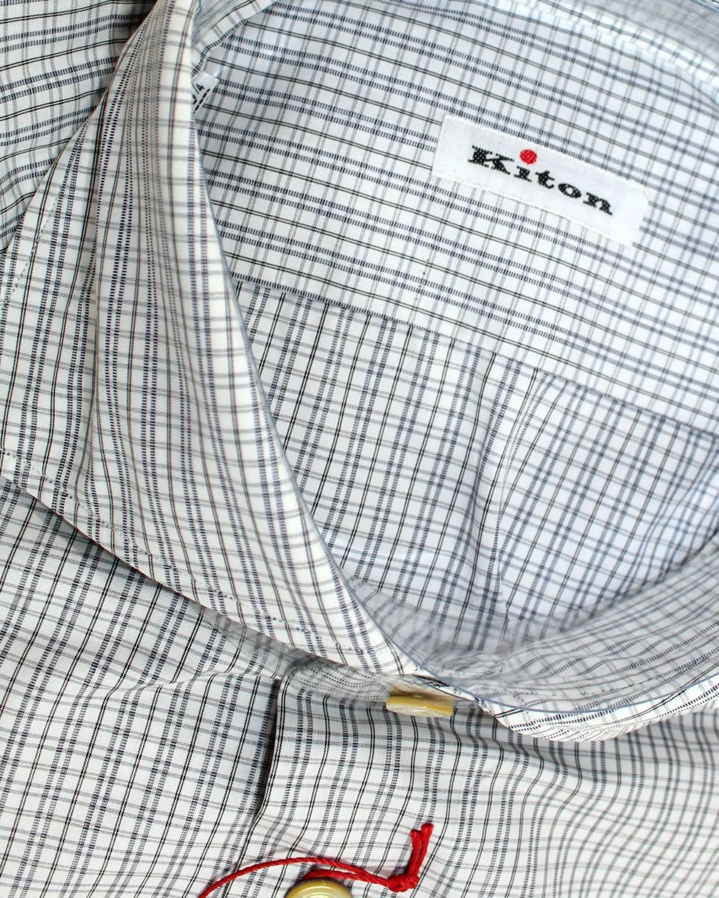 Kiton Dress Shirt White Navy Black Check 40 - 15 3/4 SALE