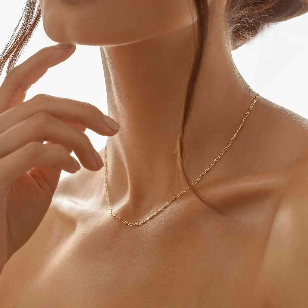 Krfy Gold Chain Necklace for Women Trendy - 925 Sterling Silver Clasp Dainty Choker Necklace 14K Gold Plated 14/16/18/20 inch Thin Simple Box Figaro Chain Herringbone Necklace Gold Jewelry for Women