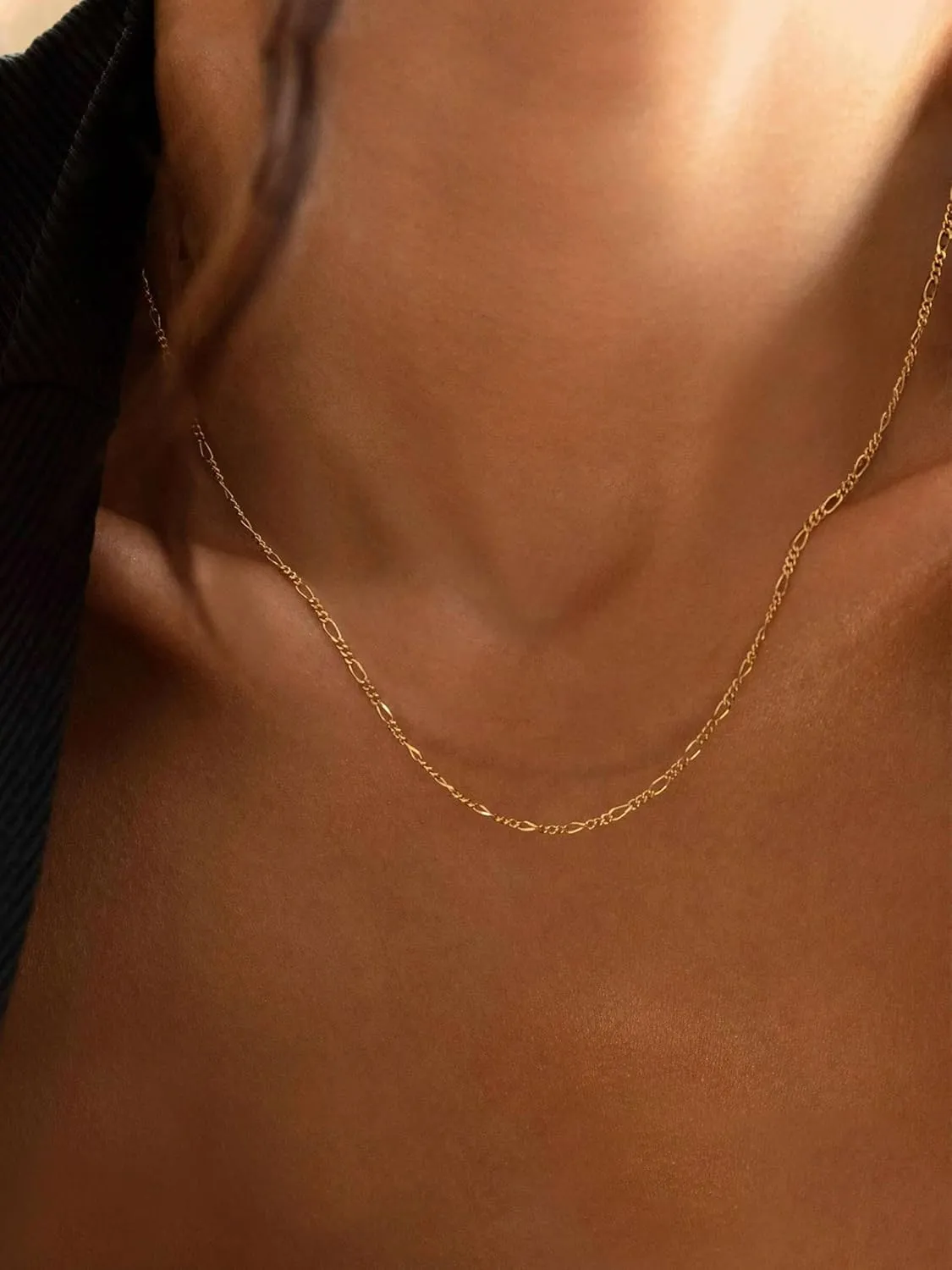 Krfy Gold Chain Necklace for Women Trendy - 925 Sterling Silver Clasp Dainty Choker Necklace 14K Gold Plated 14/16/18/20 inch Thin Simple Box Figaro Chain Herringbone Necklace Gold Jewelry for Women