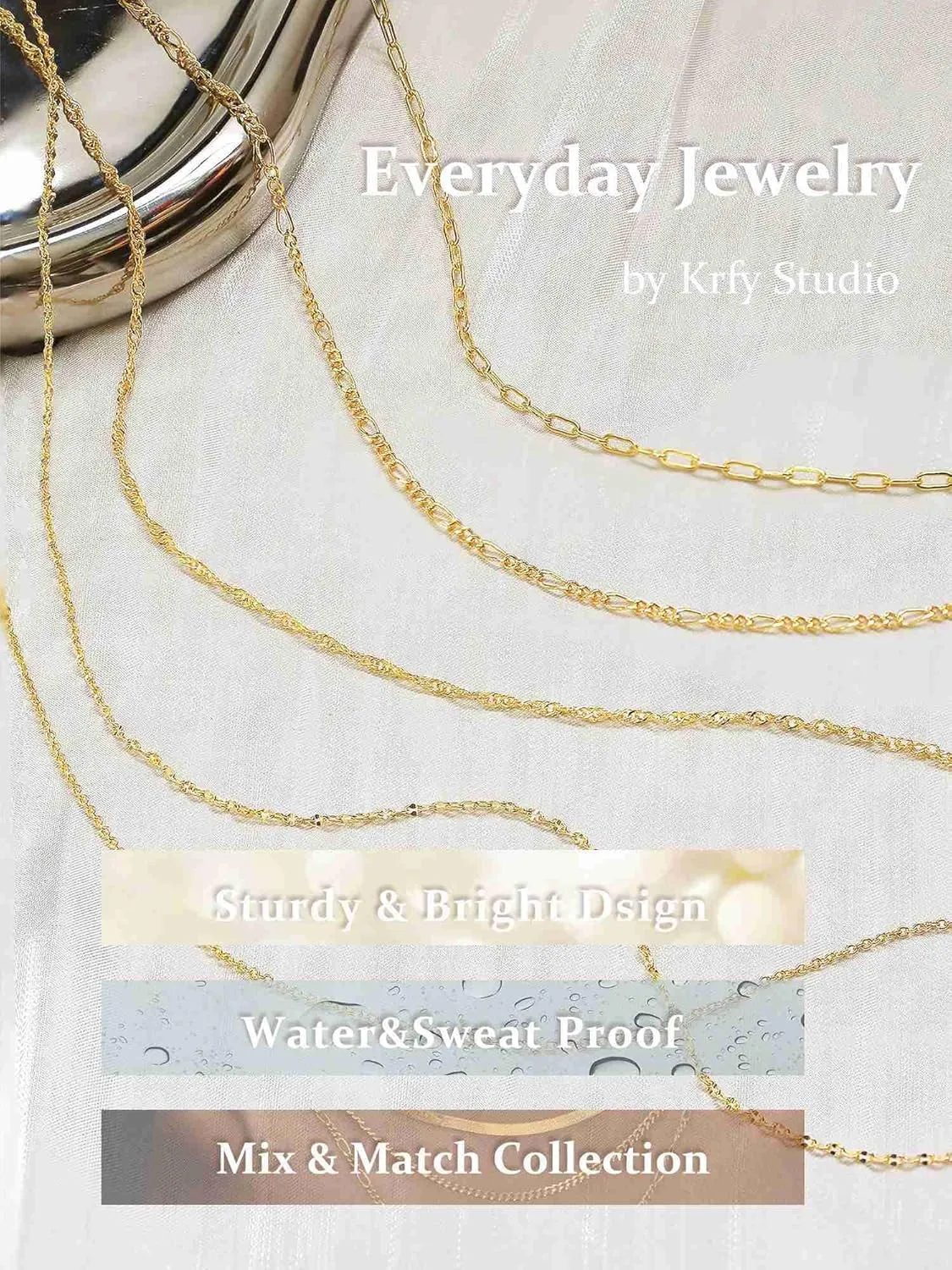 Krfy Gold Chain Necklace for Women Trendy - 925 Sterling Silver Clasp Dainty Choker Necklace 14K Gold Plated 14/16/18/20 inch Thin Simple Box Figaro Chain Herringbone Necklace Gold Jewelry for Women