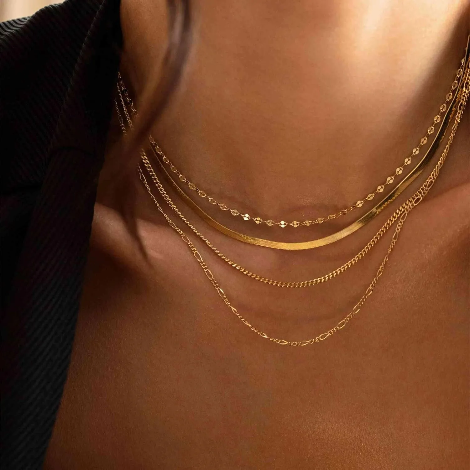 Krfy Gold Chain Necklace for Women Trendy - 925 Sterling Silver Clasp Dainty Choker Necklace 14K Gold Plated 14/16/18/20 inch Thin Simple Box Figaro Chain Herringbone Necklace Gold Jewelry for Women
