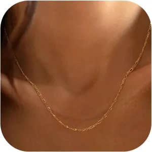 Krfy Gold Chain Necklace for Women Trendy - 925 Sterling Silver Clasp Dainty Choker Necklace 14K Gold Plated 14/16/18/20 inch Thin Simple Box Figaro Chain Herringbone Necklace Gold Jewelry for Women