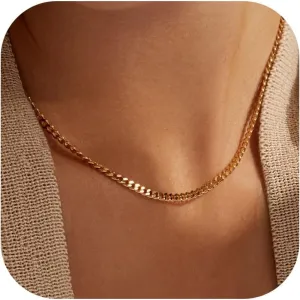 Krfy Gold Chain Necklace for Women Trendy - 925 Sterling Silver Clasp Dainty Choker Necklace 14K Gold Plated 14/16/18/20 inch Thin Simple Box Figaro Chain Herringbone Necklace Gold Jewelry for Women