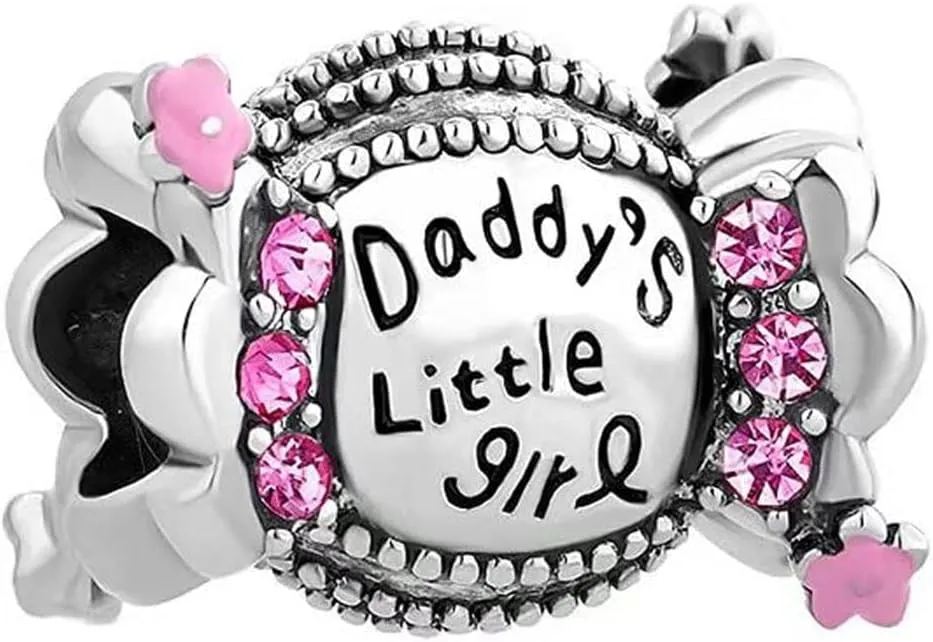 KunBead Daddy's Little Daughter Birthday Pink Candy Bead Charms Compatible with Pandora Bracelets Daughter Gift from Dad