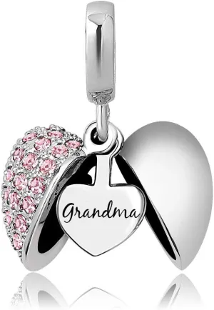 KunBead Grandma Heart I Love You Birthstone Dangle Charms for Bracelets Necklace Birthday Gift for Women