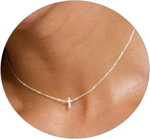 Kyerlyn Silver Cross Necklaces for Women, Small Cross Choker Necklace for Women Dainty Necklace Tiny Simple Sleek Trend Necklaces for Women Cute Adjustable Pendant Necklace Everyday Gift