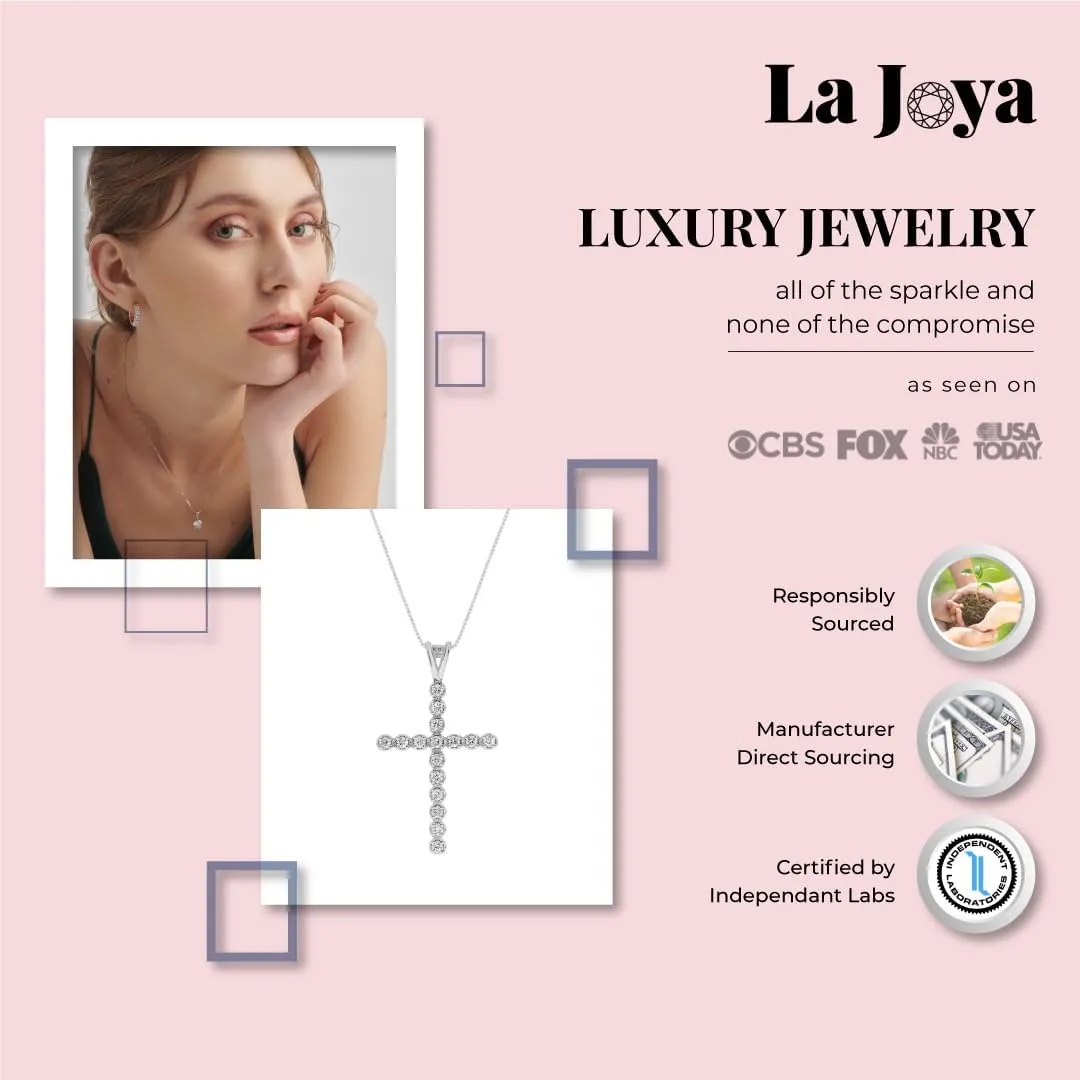 Lab Grown Cross Diamond Necklace For Women | 1/6-1 CTTW Diamond Pendant Necklace | Real White Gold Plated 925 Sterling Silver Necklace with Chain | Ideal Diamond Jewelry Gift for Women