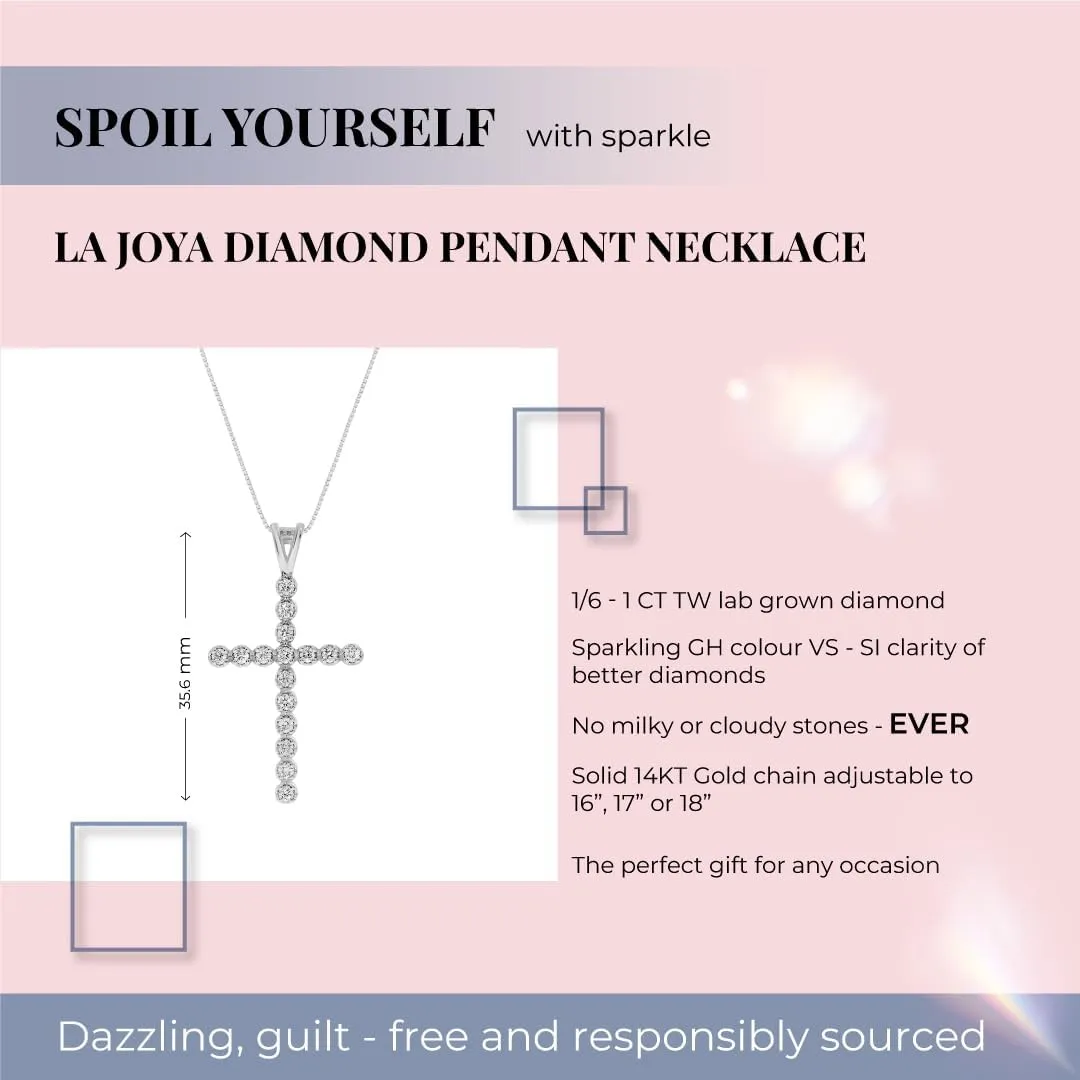 Lab Grown Cross Diamond Necklace For Women | 1/6-1 CTTW Diamond Pendant Necklace | Real White Gold Plated 925 Sterling Silver Necklace with Chain | Ideal Diamond Jewelry Gift for Women