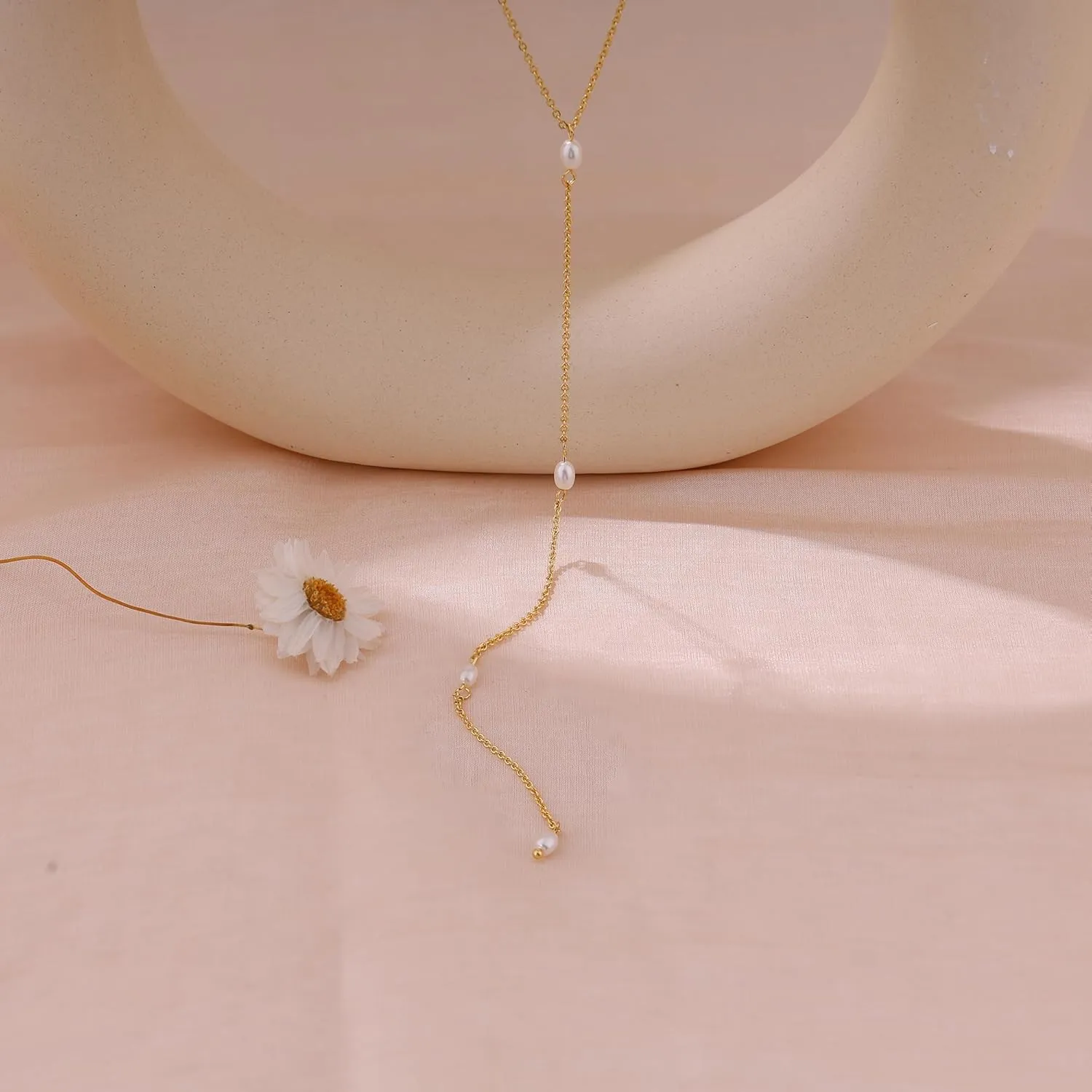 Lariat Necklaces for Women,Dainty Long Gold Necklaces 14K Gold Plated Lariat Necklace With CZ Y-Shaped Pendant Necklace Simple Non Tarnish Chain Layered Necklace Trendy Gold Jewelry for Women