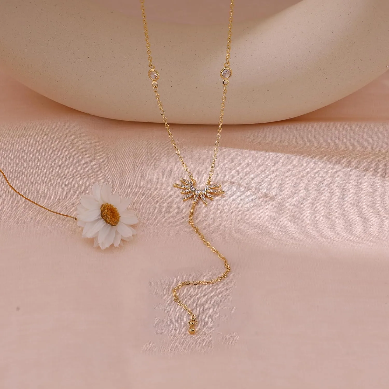 Lariat Necklaces for Women,Dainty Long Gold Necklaces 14K Gold Plated Lariat Necklace With CZ Y-Shaped Pendant Necklace Simple Non Tarnish Chain Layered Necklace Trendy Gold Jewelry for Women