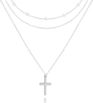 Layered Gold Necklaces for Women, Stackable 14K Gold Plated Necklace, Dainty Cross/Circle/Heart Pendant layered Necklace, Adjustable Dainty Gold/Silver Necklace Jewelry Set for Women