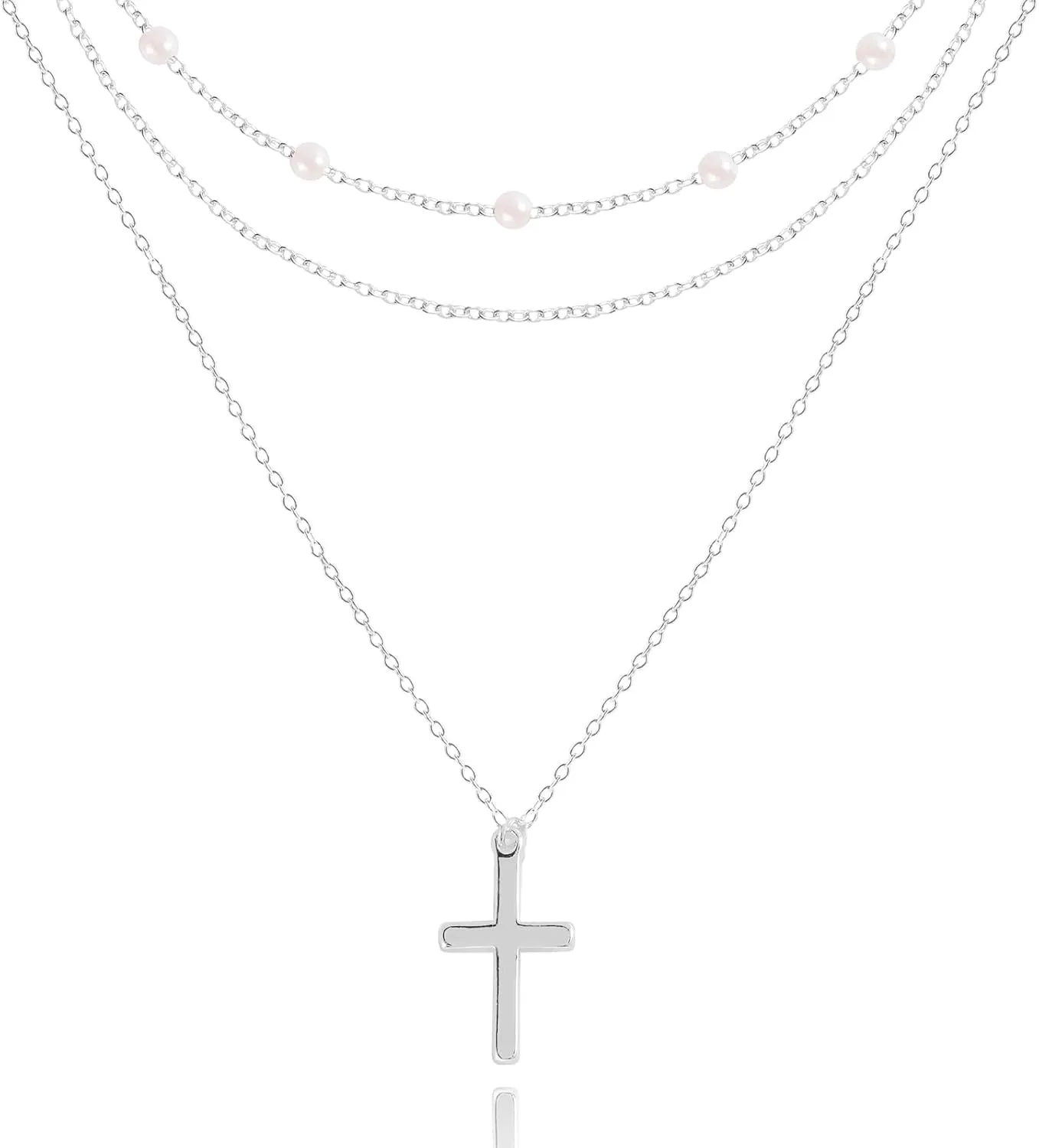 Layered Gold Necklaces for Women, Stackable 14K Gold Plated Necklace, Dainty Cross/Circle/Heart Pendant layered Necklace, Adjustable Dainty Gold/Silver Necklace Jewelry Set for Women