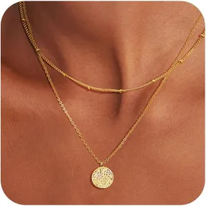 Layered Gold Necklaces for Women, Stackable Dainty 14K Real Gold Plated/Silver Chain Necklace Layering Beach Cute Fashion Pendant Choker Necklaces Trendy Jewelry Set Gifts for Women Teen Girls