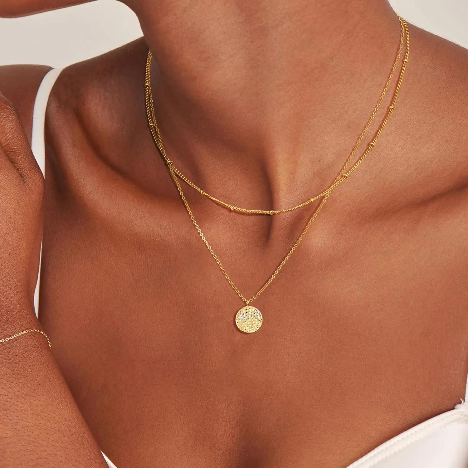 Layered Gold Necklaces for Women, Stackable Dainty 14K Real Gold Plated/Silver Chain Necklace Layering Beach Cute Fashion Pendant Choker Necklaces Trendy Jewelry Set Gifts for Women Teen Girls