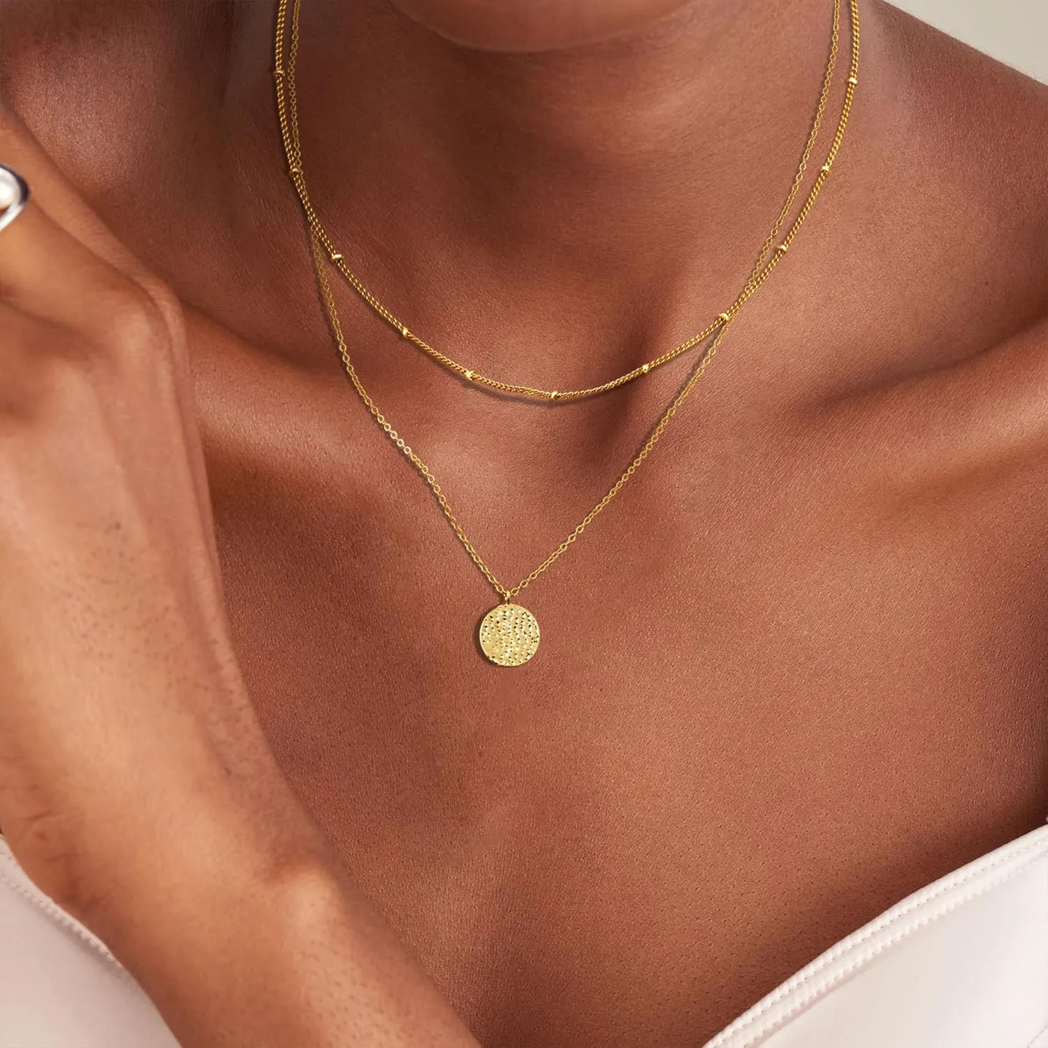 Layered Gold Necklaces for Women, Stackable Dainty 14K Real Gold Plated/Silver Chain Necklace Layering Beach Cute Fashion Pendant Choker Necklaces Trendy Jewelry Set Gifts for Women Teen Girls
