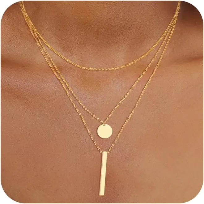Layered Gold Necklaces for Women, Stackable Dainty 14K Real Gold Plated/Silver Chain Necklace Layering Beach Cute Fashion Pendant Choker Necklaces Trendy Jewelry Set Gifts for Women Teen Girls