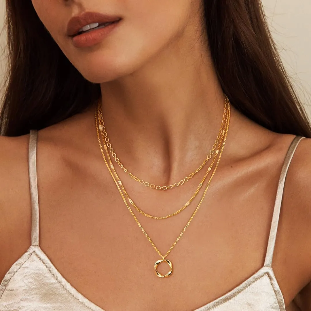 Layered Gold Necklaces for Women Trendy, Stackable 14K Gold Plated/Silver Choker Necklaces for Women Stack Layering Simple Gold/Silver Pendant Chain Necklace Set Jewelry for Women