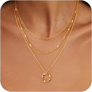 Layered Gold Necklaces for Women Trendy, Stackable 14K Gold Plated/Silver Choker Necklaces for Women Stack Layering Simple Gold/Silver Pendant Chain Necklace Set Jewelry for Women