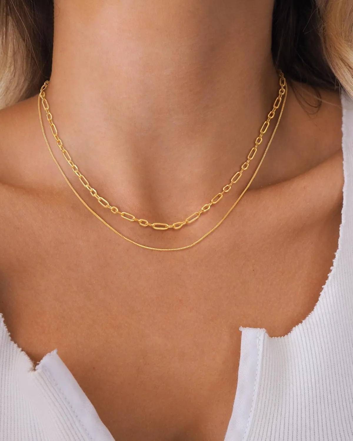 Layered Gold Necklaces for Women,Dainty 14k Gold/Sliver Chain Necklace Stack Herringbone Box Paperclip Choker Necklaces Set Trendy Simple Non Tarnish Gold Jewerly Gifts for Women