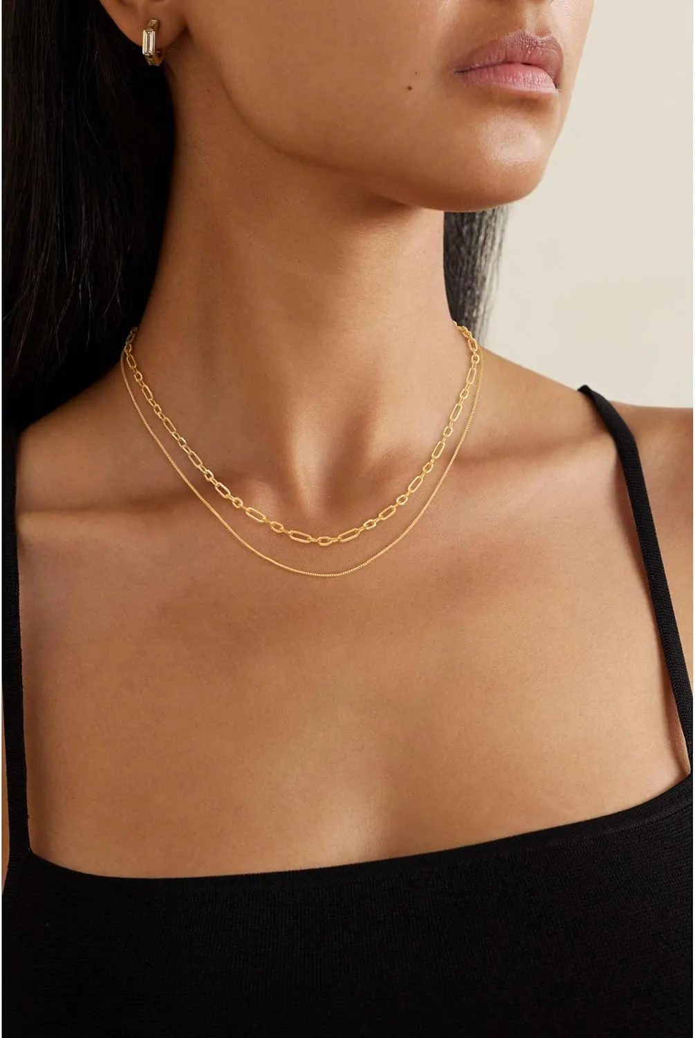 Layered Gold Necklaces for Women,Dainty 14k Gold/Sliver Chain Necklace Stack Herringbone Box Paperclip Choker Necklaces Set Trendy Simple Non Tarnish Gold Jewerly Gifts for Women