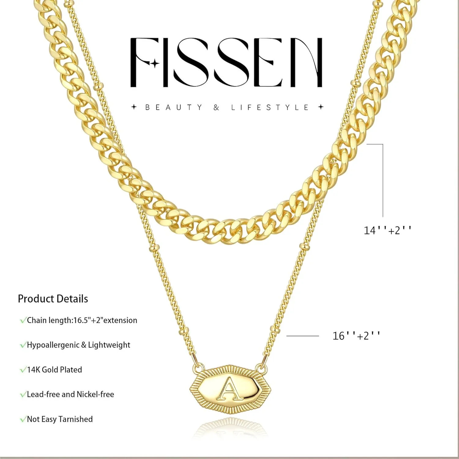 Layered Initial Necklaces for Women 14K Gold Plated Letter Necklace Set Chunky Gold Cuban Chain Necklace Stackable Octagon Name Necklace Personalized Statement Necklaces for Women Trendy Gold Jewelry