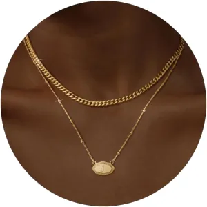 Layered Initial Necklaces for Women 14K Gold Plated Letter Necklace Set Chunky Gold Cuban Chain Necklace Stackable Octagon Name Necklace Personalized Statement Necklaces for Women Trendy Gold Jewelry