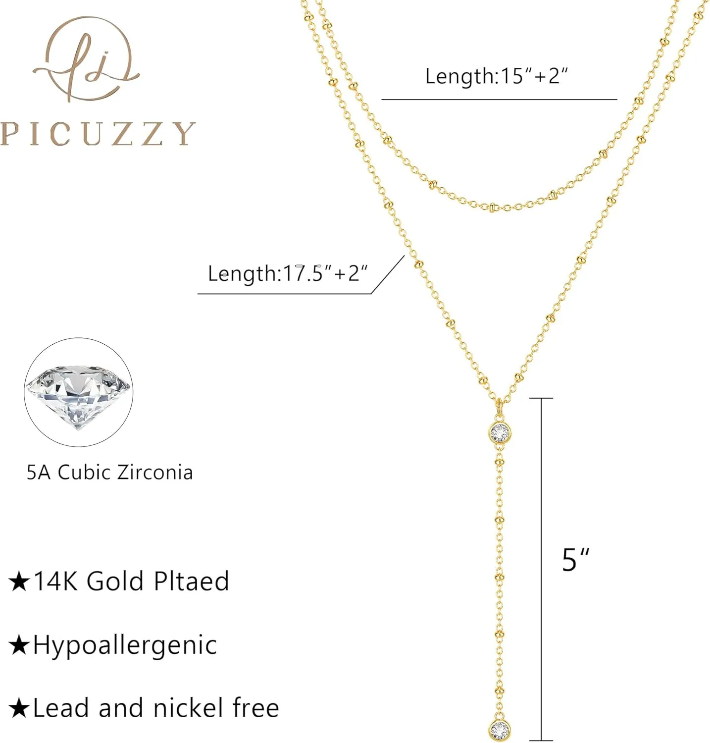 Layered Silver Necklace for Women, Dainty Silver/Gold Plated Long Necklaces for Women Trendy Lariat Y Shaped Cubic Zirconia Pendant Necklaces Fashion Jewelry for Women Christmas Gifts