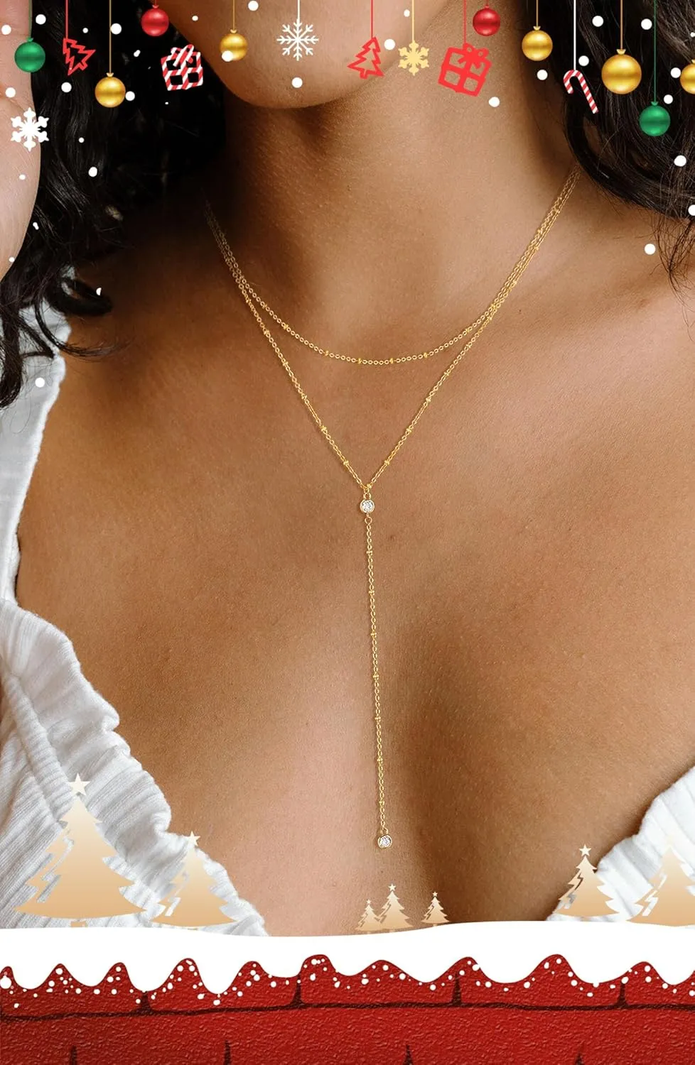 Layered Silver Necklace for Women, Dainty Silver/Gold Plated Long Necklaces for Women Trendy Lariat Y Shaped Cubic Zirconia Pendant Necklaces Fashion Jewelry for Women Christmas Gifts
