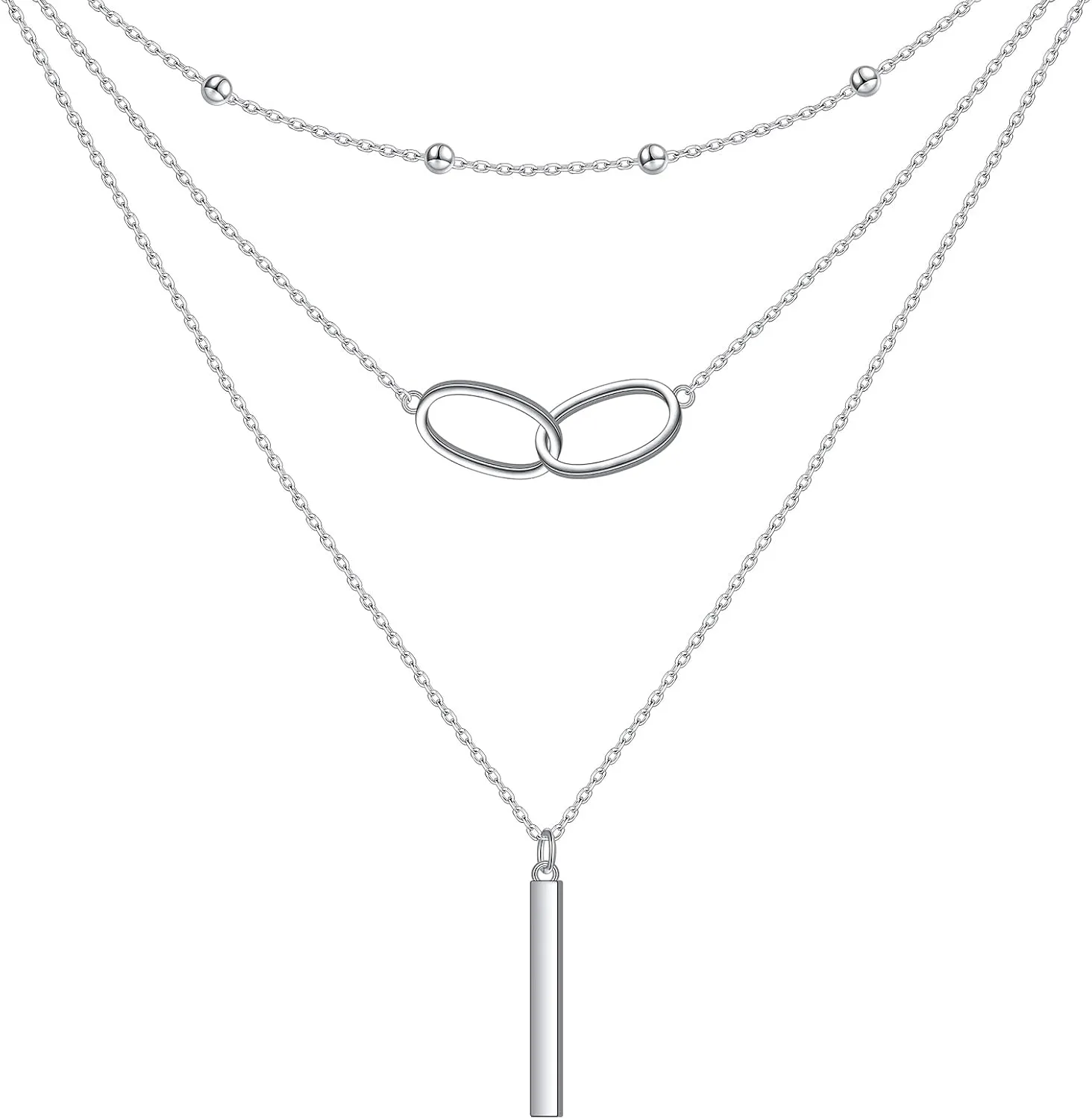 Layered Silver Necklaces for Women,S925 Sterling Silver Stacked Necklaces for Ladies Infinity Necklace Jewelry Gifts for Her Mom Mother Wife Love One on Mother's Day/Valentine's Day/Birthday