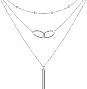 Layered Silver Necklaces for Women,S925 Sterling Silver Stacked Necklaces for Ladies Infinity Necklace Jewelry Gifts for Her Mom Mother Wife Love One on Mother's Day/Valentine's Day/Birthday