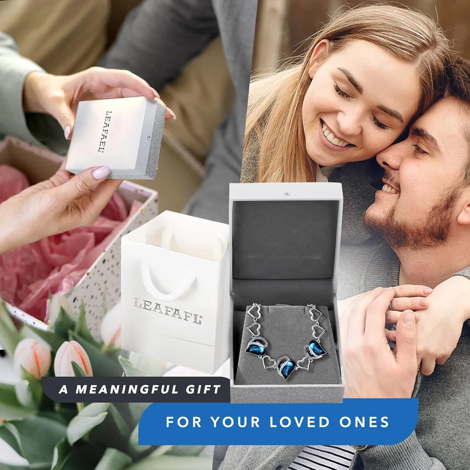 Leafael Valentine's Day Heart Link Bracelets for Women, Infinity Love Birthstone Crystal Charms or Healing Stones, Silver Plated Jewelry Gifts for Her, 7-inch Chain and 2-inch Extender