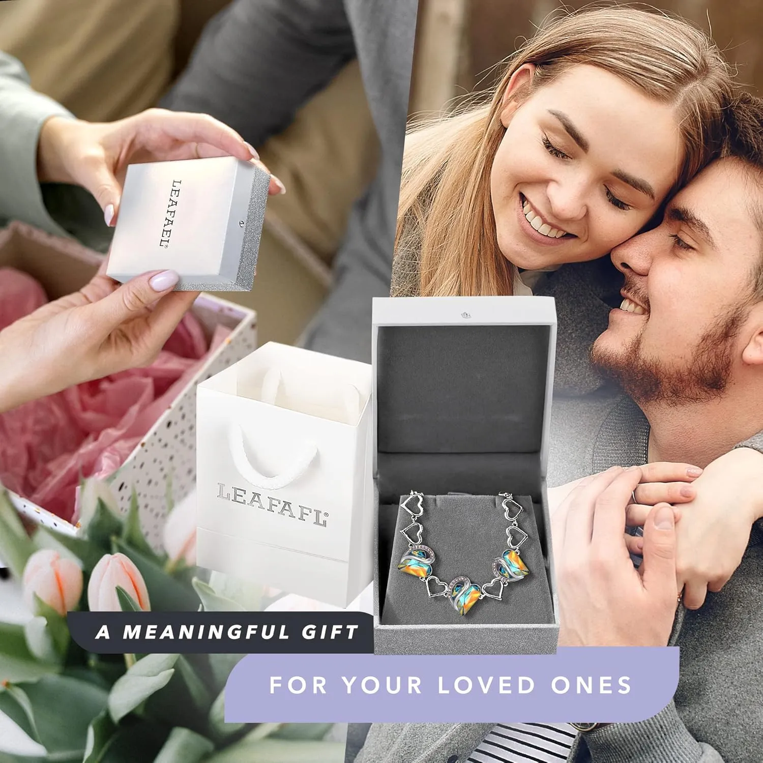 Leafael Valentine's Day Heart Link Bracelets for Women, Infinity Love Birthstone Crystal Charms or Healing Stones, Silver Plated Jewelry Gifts for Her, 7-inch Chain and 2-inch Extender