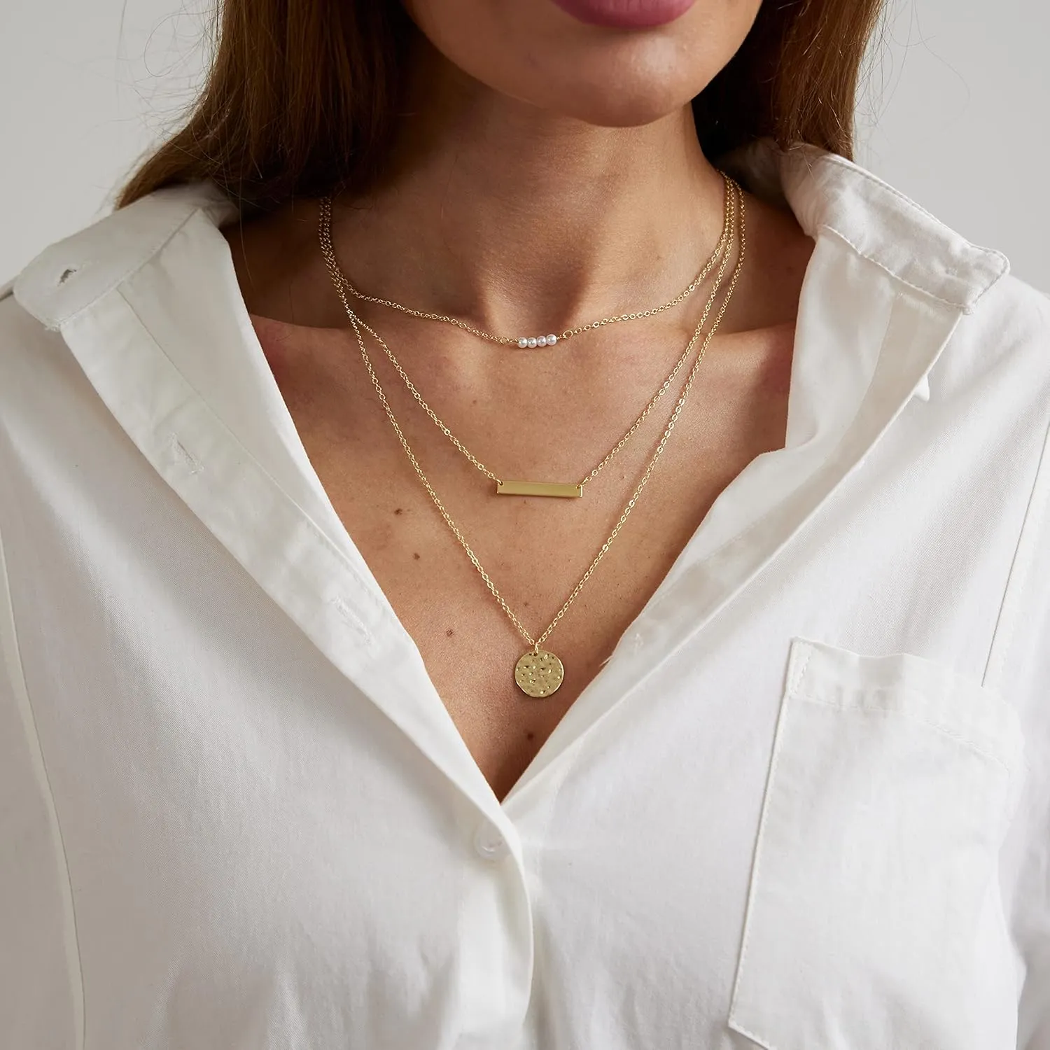 LEXODY Stackable Necklaces for Women 14k Gold Plated Layered Gold Necklaces Dainty Gold Necklace Dot Thin Paperclip Snake Chain Choker Necklace For Women Shine Jewelry Gifts for Women