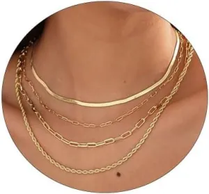 LEXODY Stackable Necklaces for Women 14k Gold Plated Layered Gold Necklaces Dainty Gold Necklace Dot Thin Paperclip Snake Chain Choker Necklace For Women Shine Jewelry Gifts for Women