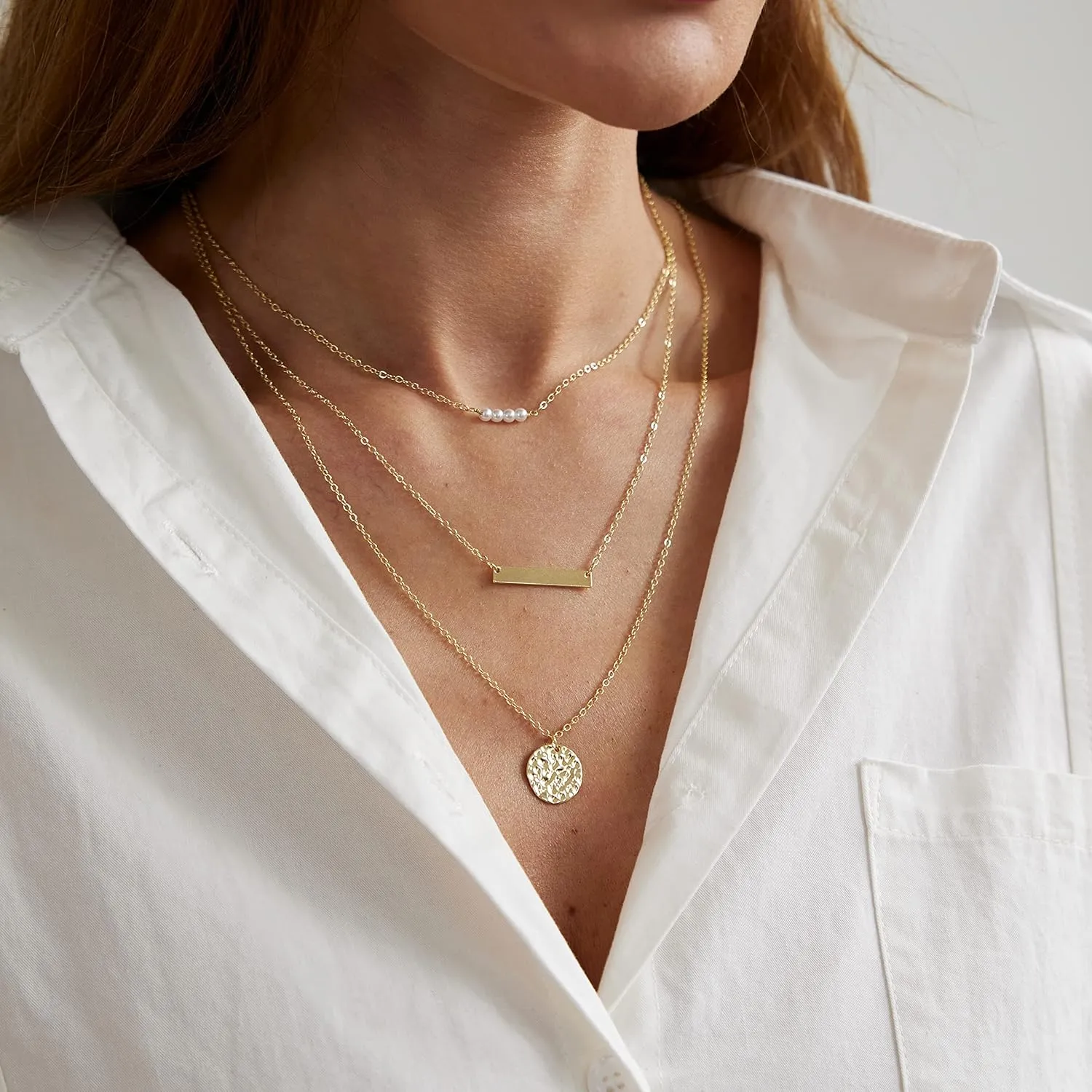 LEXODY Stackable Necklaces for Women 14k Gold Plated Layered Gold Necklaces Dainty Gold Necklace Dot Thin Paperclip Snake Chain Choker Necklace For Women Shine Jewelry Gifts for Women