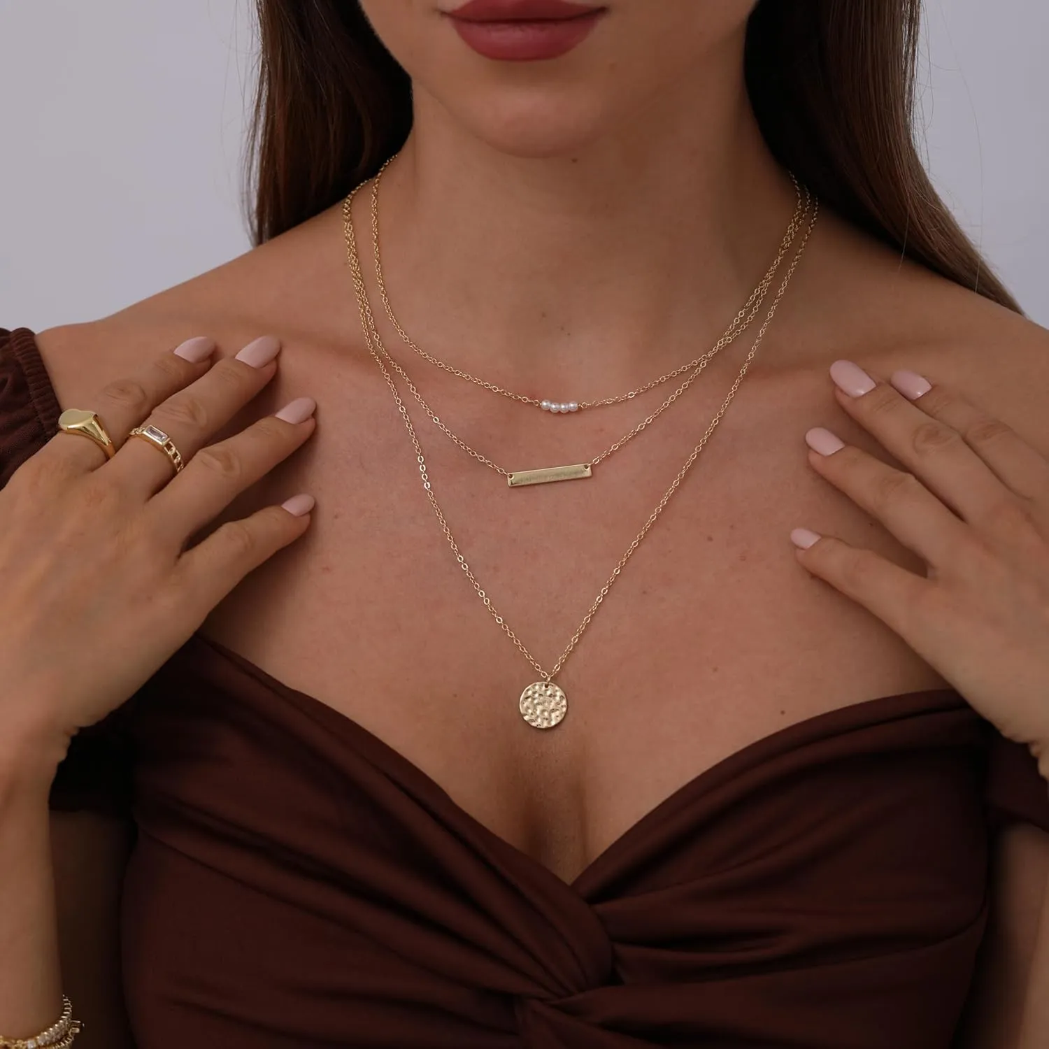 LEXODY Stackable Necklaces for Women 14k Gold Plated Layered Gold Necklaces Dainty Gold Necklace Dot Thin Paperclip Snake Chain Choker Necklace For Women Shine Jewelry Gifts for Women