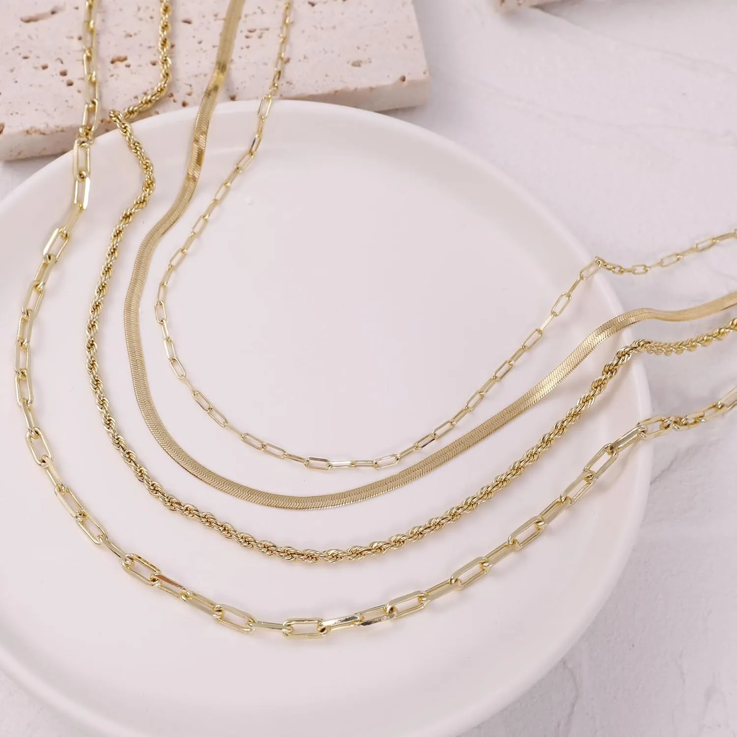 LEXODY Stackable Necklaces for Women 14k Gold Plated Layered Gold Necklaces Dainty Gold Necklace Dot Thin Paperclip Snake Chain Choker Necklace For Women Shine Jewelry Gifts for Women